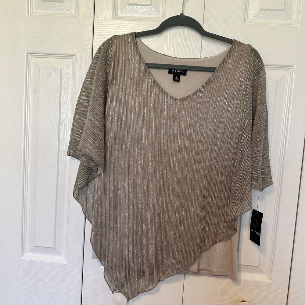I.N. Studio Metallic Sheer V-Neck Tunic Champagne Size S NWT - Picture 5 of 12